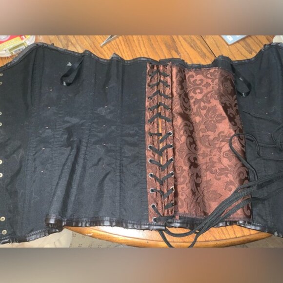 Mahogany Damask Steampunk Over-Bust Corset Top w/ Gold Accents Sz S/M - Picture 16 of 16